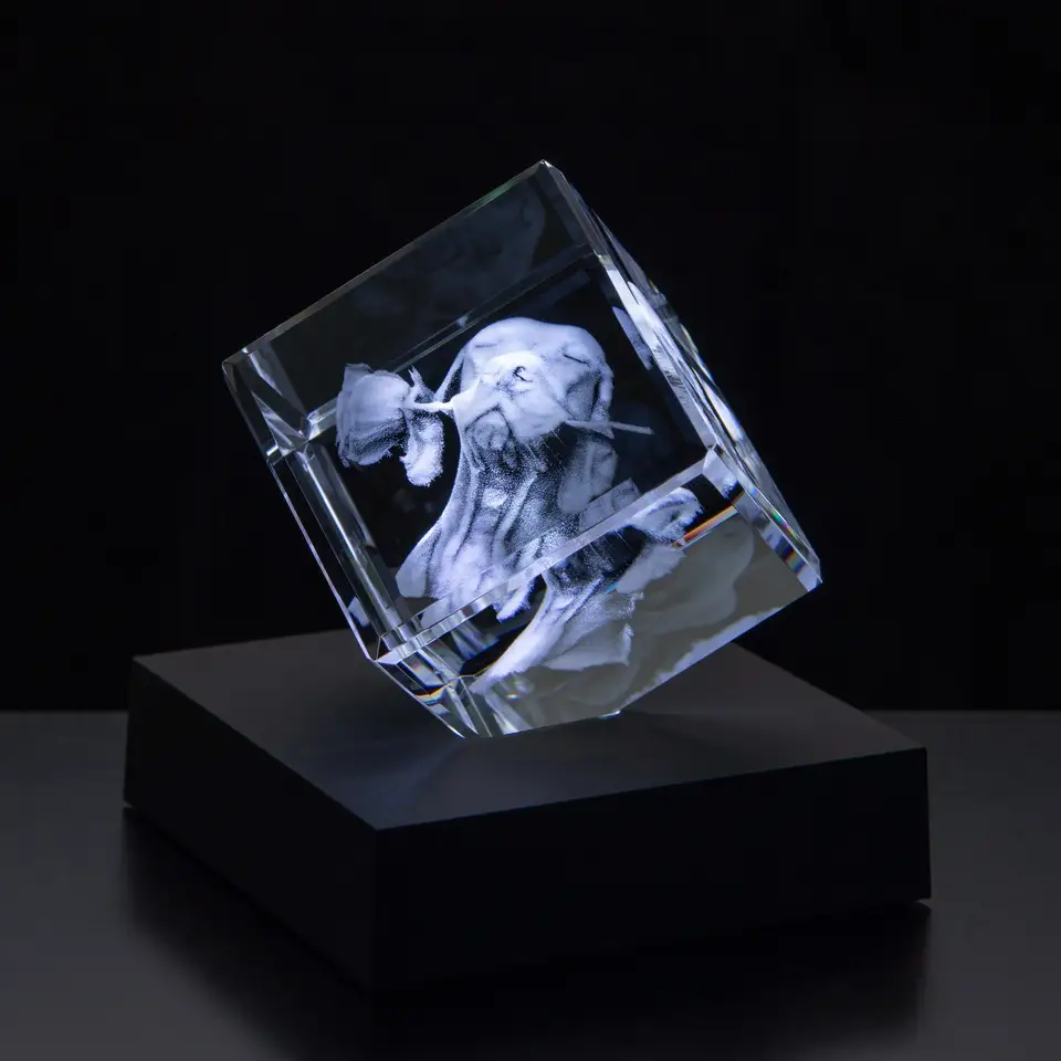 4cm Optical Crystal Bevel Edged Cube - 3D Crystal Engraving